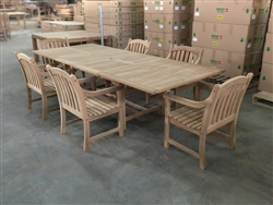 Eden Rectangle Double Extension Teak Table 200cm Regular To 300cm w/ Extension x 120cm Width Set w/ 6 Sulawesi Arm Chairs Eden Rectangle Double Extension Teak Table 200cm Regular To 300cm w/ Extension x 120cm Width Set w/ 6 Sulawesi Arm Chairs