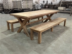 Derby Reclaimed 94" Teak Table SET w/ (2) 238cm/94" BG Backless Benches Derby Reclaimed 94" Teak Table SET w/ (2) 238cm/94" BG Backless Benches
