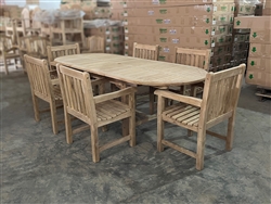 Eden Oval Double Extension Teak Table 180cm Regular To 240cm w/ Extension x 100cm Width Set w/ 6 Blackburn Arm Chairs Eden Oval Double Extension Teak Table 180cm Regular To 240cm w/ Extension x 100cm Width Set w/ 6 Blackburn Arm Chairs