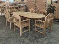 Eden Oval Double Extension Teak Table 180cm Regular To 240cm w/ Extension x 100cm Width Set w/ 6 Tristan Arm Chairs Eden Oval Double Extension Teak Table 180cm Regular To 240cm w/ Extension x 100cm Width Set w/ 6 Tristan Arm Chairs