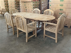 Eden Oval Double Extension Teak Table 180cm Regular To 240cm w/ Extension x 100cm Width Set w/ 6 Tristan Arm Chairs Eden Oval Double Extension Teak Table 180cm Regular To 240cm w/ Extension x 100cm Width Set w/ 6 Tristan Arm Chairs