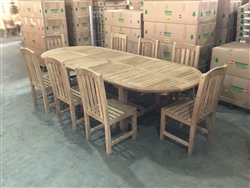Eden Oval Double Extension Teak Table 200cm Regular To 300cm w/ Extension x 120cm Width Set w/ 8 Cardiff Dining Chairs Eden Oval Double Extension Teak Table 200cm Regular To 300cm w/ Extension x 120cm Width Set w/ 8 Cardiff Dining Chairs