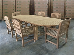 Eden Oval Double Extension Teak Table 200cm Regular To 300cm w/ Extension x 120cm Width Set w/ 6 Manchester Arm Chairs Eden Oval Double Extension Teak Table 200cm Regular To 300cm w/ Extension x 120cm Width Set w/ 6 Manchester Arm Chairs