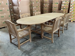 Eden Oval Double Extension Teak Table 200cm Regular To 300cm w/ Extension x 120cm Width Set w/ 6 St. Croix Arm Chairs Eden Oval Double Extension Teak Table 200cm Regular To 300cm w/ Extension x 120cm Width Set w/ 6 St. Croix Arm Chairs