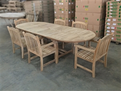 Eden Oval Double Extension Teak Table 200cm Regular To 300cm w/ Extension x 120cm Width Set w/ 6 Sumbawa Arm Chairs Eden Oval Double Extension Teak Table 200cm Regular To 300cm w/ Extension x 120cm Width Set w/ 6 Sumbawa Arm Chairs
