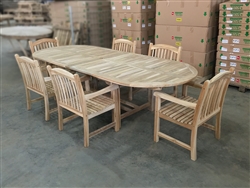 Eden Oval Double Extension Teak Table 200cm Regular To 300cm w/ Extension x 120cm Width Set w/ 6 Sumbawa Arm Chairs Eden Oval Double Extension Teak Table 200cm Regular To 300cm w/ Extension x 120cm Width Set w/ 6 Sumbawa Arm Chairs
