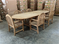 Eden Oval Double Extension Teak Table 200cm Regular To 300cm w/ Extension x 120cm Width Set w/ 6 Tristan Arm Chairs Eden Oval Double Extension Teak Table 200cm Regular To 300cm w/ Extension x 120cm Width Set w/ 6 Tristan Arm Chairs