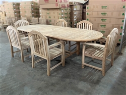 Eden Oval Double Extension Teak Table 200cm Regular To 300cm w/ Extension x 120cm Width Set w/ 6 Tristan Arm Chairs Eden Oval Double Extension Teak Table 200cm Regular To 300cm w/ Extension x 120cm Width Set w/ 6 Tristan Arm Chairs