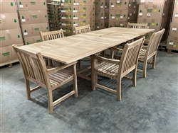 Eden Rectangle Double Extension Teak Table 200cm Regular To 300cm w/ Extension x 120cm Width Set w/ 6 Flores Arm Chairs Eden Rectangle Double Extension Teak Table 200cm Regular To 300cm w/ Extension x 120cm Width Set w/ 6 Flores Arm Chairs
