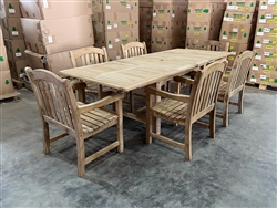 Eden Rectangle Double Extension Teak Table 200cm Regular To 300cm w/ Extension x 120cm Width Set w/ 6 St. Croix Arm Chairs Eden Rectangle Double Extension Teak Table 200cm Regular To 300cm w/ Extension x 120cm Width Set w/ 6 St. Croix Arm Chairs
