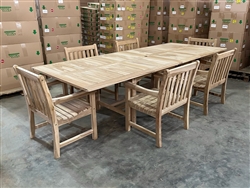 Eden Rectangle Double Extension Teak Table 200cm Regular To 300cm w/ Extension x 120cm Width Set w/ 6 Solo Arm Chairs Eden Rectangle Double Extension Teak Table 200cm Regular To 300cm w/ Extension x 120cm Width Set w/ 6 Solo Arm Chairs