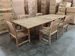 Eden Rectangle Double Extension Teak Table 200cm Regular To 300cm w/ Extension x 120cm Width Set w/ 6 Sumbawa Arm Chairs Eden Rectangle Double Extension Teak Table 200cm Regular To 300cm w/ Extension x 120cm Width Set w/ 6 Sumbawa Arm Chairs