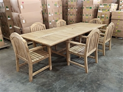 Eden Rectangle Double Extension Teak Table 200cm Regular To 300cm w/ Extension x 120cm Width Set w/ 6 Tristan Arm Chairs Eden Rectangle Double Extension Teak Table 200cm Regular To 300cm w/ Extension x 120cm Width Set w/ 6 Tristan Arm Chairs