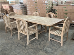 Eden Rectangle Double Extension Teak Table 200cm Regular To 300cm w/ Extension x 120cm Width Set w/ 6 Tristan Arm Chairs Eden Rectangle Double Extension Teak Table 200cm Regular To 300cm w/ Extension x 120cm Width Set w/ 6 Tristan Arm Chairs