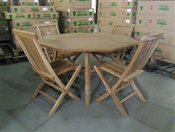 51" Aurora Octagon Teak Table Set w/ 4 Shelia Classic Folding Chairs Rustic 51" Aurora Octagon Teak Table Set w/ 4 Shelia Classic Folding Chairs Rustic