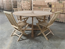 150cm/47" Elma Teak Round Table Set w/ 4 Shelia Premium Folding Chairs 150cm/47" Elma Teak Round Table Set w/ 4 Shelia Premium Folding Chairs