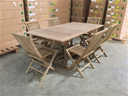 Monica Rectangle Extension Teak Table Set w/ 6 Shelia Premium Folding Chairs (180cm x 100cm - Extends to 250cm) Monica Rectangle Extension Teak Table Set w/ 6 Shelia Premium Folding Chairs (180cm x 100cm - Extends to 250cm)