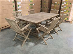 Monica Rectangle Extension Teak Table Set w/ 6 Shelia Premium Folding Arm Chairs (180cm x 100cm - Extends to 250cm) Monica Rectangle Extension Teak Table Set w/ 6 Shelia Premium Folding Arm Chairs (180cm x 100cm - Extends to 250cm)