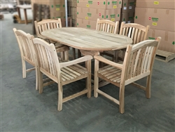 Suwawal Oval Extension Teak Table Set w/ 6 Bawu Arm Chairs (180cm x 100cm - Extends to 240cm) Suwawal Oval Extension Teak Table Set w/ 6 Bawu Arm Chairs (180cm x 100cm - Extends to 240cm)