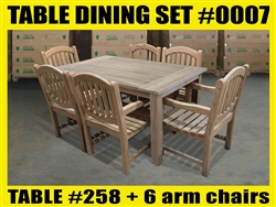 Reclaimed 63" Teak Table SET #0007 w/ 6 Manchester Arm Chair Reclaimed 63" Teak Table SET #0007 w/ 6 Manchester Arm Chair