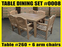 Reclaimed 63" Teak Table SET #0008 w/ 6 Manchester Arm Chairs Reclaimed 63" Teak Table SET #0008 w/ 6 Manchester Arm Chairs