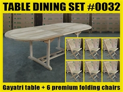 Gayatri Oval Extension Teak Table 180cm x 100cm - Extendable To 240cm SET #0032 w/ 6 Shelia Premium FGolding Chairs Gayatri Oval Extension Teak Table 180cm x 100cm - Extendable To 240cm SET #0032 w/ 6 Shelia Premium FGolding Chairs
