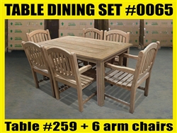 Reclaimed 63" Teak Table SET #0065 w/ 6 Manchester Arm Chairs Reclaimed 63" Teak Table SET #0065 w/ 6 Manchester Arm Chairs