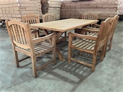 Harrods 71" Teak Table SET w/ 6 Manchester Rustic Arm Chairs Harrods 71" Teak Table SET w/ 6 Manchester Rustic Arm Chairs