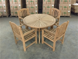 120cm/47" Komodo Teak Round Table SET w/ 4 Manchester Arm Chairs 120cm/47" Komodo Teak Round Table SET w/ 4 Manchester Arm Chairs
