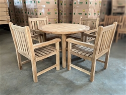 110cm/43" Andover Teak Round Table SET w/ 4 Rahan Arm Chairs 110cm/43" Andover Teak Round Table SET w/ 4 Rahan Arm Chairs