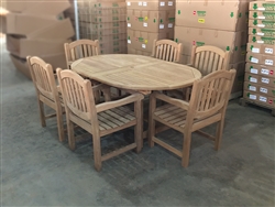 Kalimantan Oval Double Extension Teak Table 180cm Regular To 240cm w/ Extension x 120cm Width Set w/ 6 Manchester Arm Chairs Kalimantan Oval Double Extension Teak Table 180cm Regular To 240cm w/ Extension x 120cm Width Set w/ 6 Manchester Arm Chairs