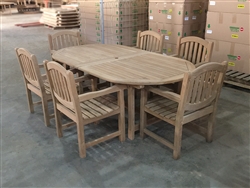 Kalimantan Oval Double Extension Teak Table 220cm Regular To 300cm w/ Extension x 120cm Width Set w/ 6 Manchester Arm Chairs Kalimantan Oval Double Extension Teak Table 220cm Regular To 300cm w/ Extension x 120cm Width Set w/ 6 Manchester Arm Chairs