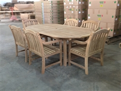 Kalimantan Oval Double Extension Teak Table 220cm Regular To 300cm w/ Extension x 120cm Width Set w/ 6 Sulawesi Arm Chairs Kalimantan Oval Double Extension Teak Table 220cm Regular To 300cm w/ Extension x 120cm Width Set w/ 6 Sulawesi Arm Chairs