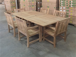 Kalimantan Rectangle Double Extension Teak Table 220cm Regular To 300cm w/ Extension x 120cm Width Set w/ 6 Solo Arm Chairs Kalimantan Rectangle Double Extension Teak Table 220cm Regular To 300cm w/ Extension x 120cm Width Set w/ 6 Solo Arm Chairs