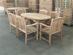 Suwawal Oval Extension Teak Table Set w/ 6 Slagi Arm Chairs (150cm x 90cm - Extends to 200cm) Suwawal Oval Extension Teak Table Set w/ 6 Slagi Arm Chairs (150cm x 90cm - Extends to 200cm)